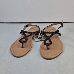 Mudd Braid-01L Sandals Womens Strappy Black Faux Leather Thong Size 6